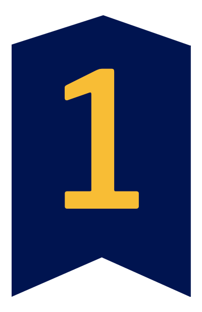 Blue Chevron shape, with gold color #1 in center