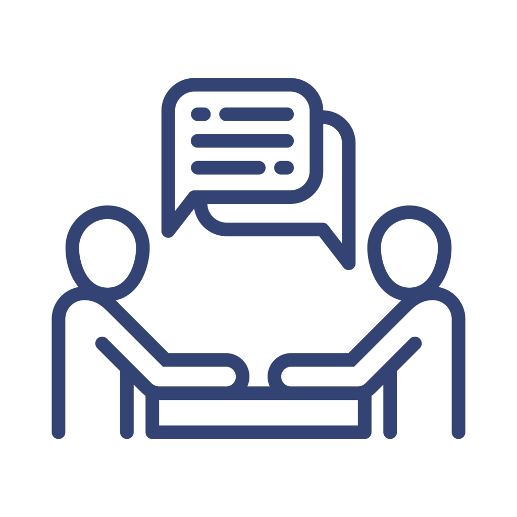 Icon illustrating two employees having a discussion